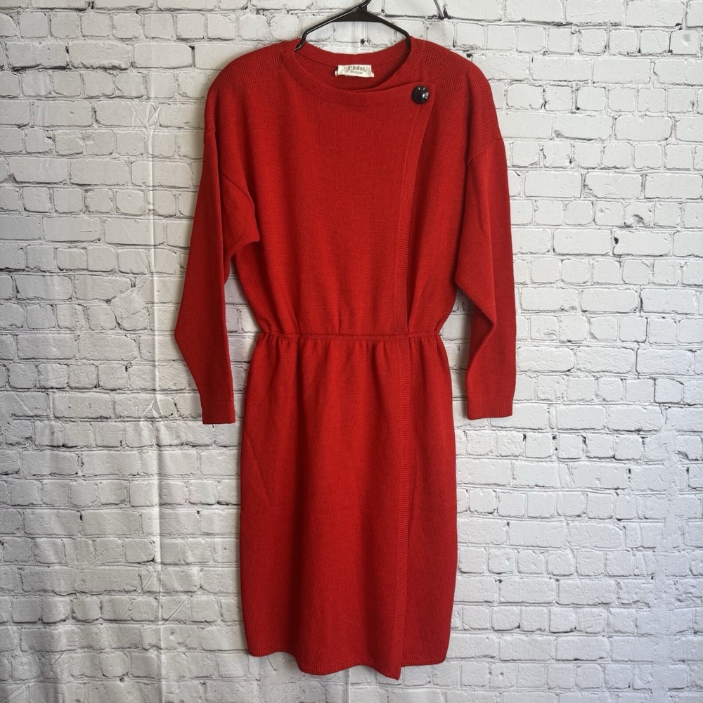 VTG St. John for I.Magnin Red‎ Button Detailed Knit Dress Nursing Sz 10/MEDIUM
